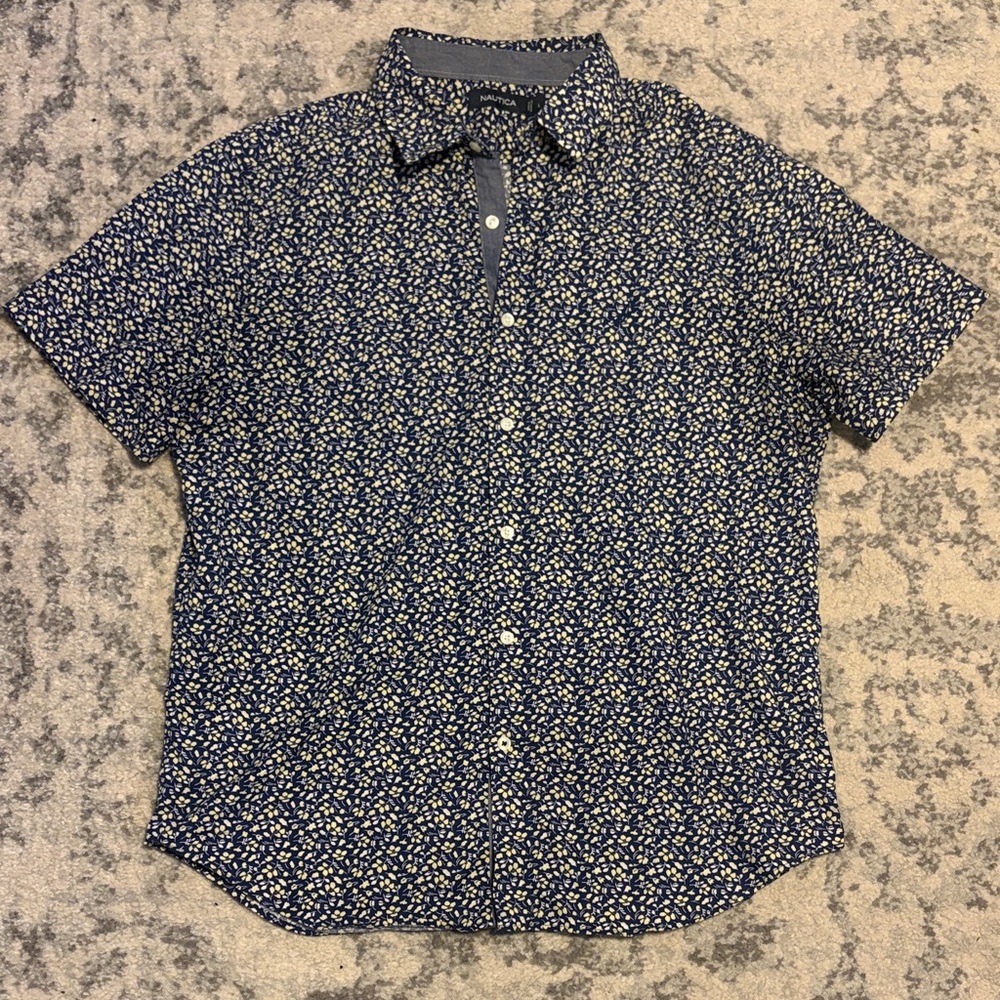 Nautica Navy Short-Sleeve Floral Button-Down Shirt